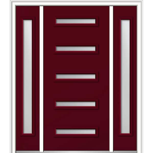 MMI Door 64.5 in. x 81.75 in. Davina Left-Hand Inswing 5-Lite Frosted Painted Fiberglass Smooth Prehung Front Door with Sidelites