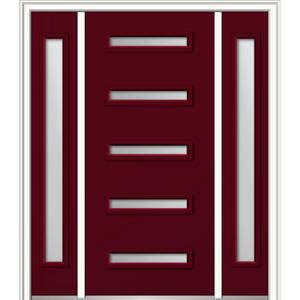 68.5 in. x 81.75 in. Davina Right-Hand Inswing 5-Lite Frosted Painted Fiberglass Smooth Prehung Front Door w/ Sidelites