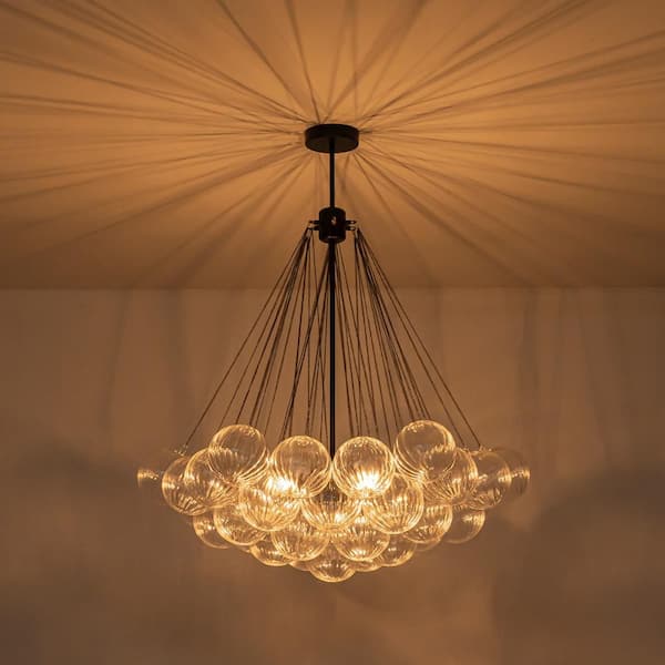 HUOKU Alma 3-Light 31.5 in.W Matte Black Modern Bubble Cluster
