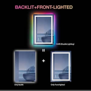 RGB 20 in. W x 28 in. H Rectangular Frameless LED Mirror with Backlit Light, Anti-Fog Memory Wall Bathroom Vanity Mirror
