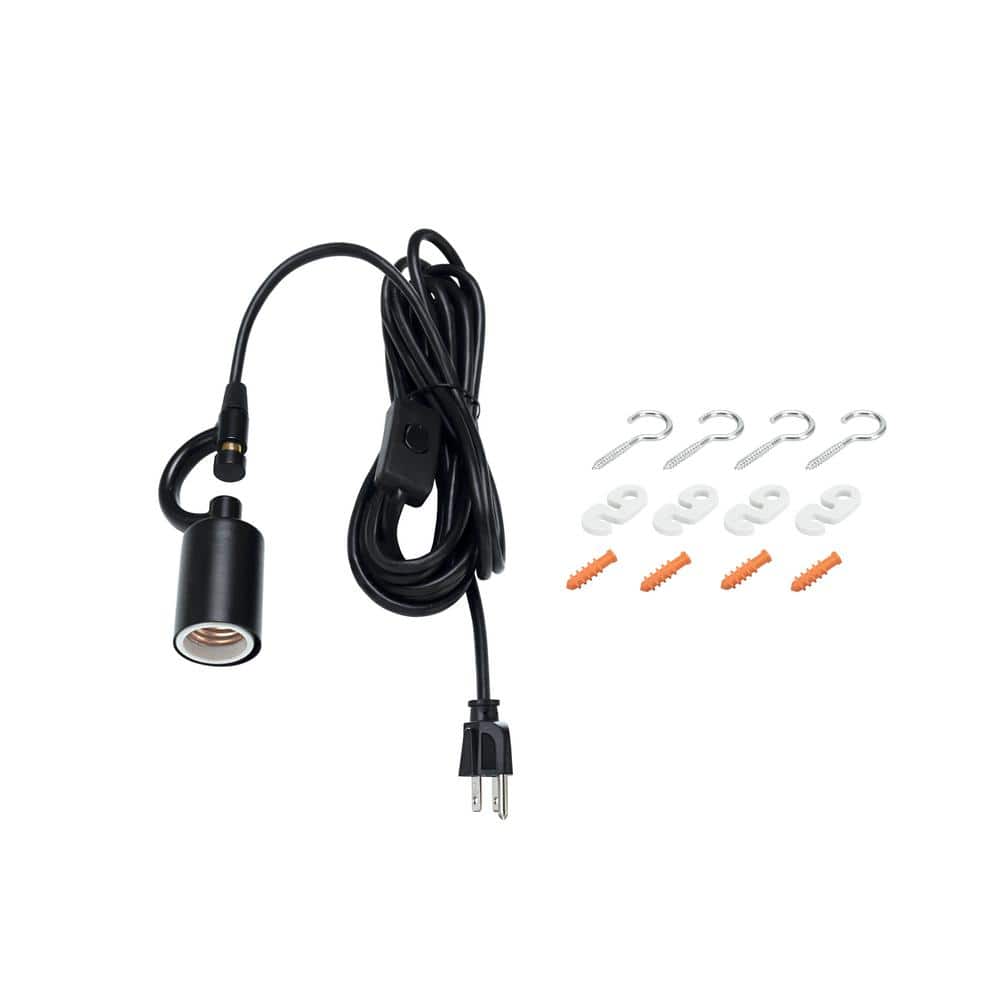 Matte Black Plug-in Swag Pendant with Beige Linen Shade