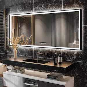 LumiCont 84 in. W x 32 in. H Oversized Rectangular Black Framed Anti-Fog LED Wall Bathroom Vanity Mirror Lighted Mirror