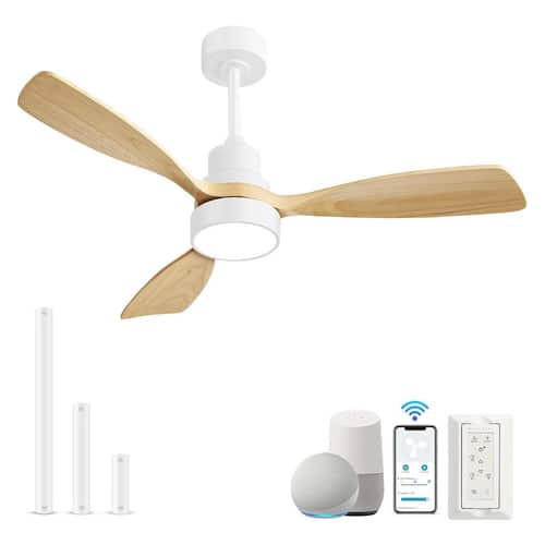 48 in. Smart Indoor/Outdoor White Ceiling Fan Integrated LED with Light Kit and Remote/App Control Ceiling Fans With Lights