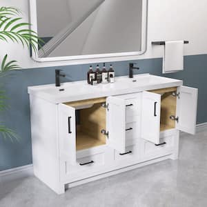 60 in. W. x 22 in. D x 35 in. H Double Sink Bath Vanity for Bathroom in White with White Solid Surface Stone Resin Top