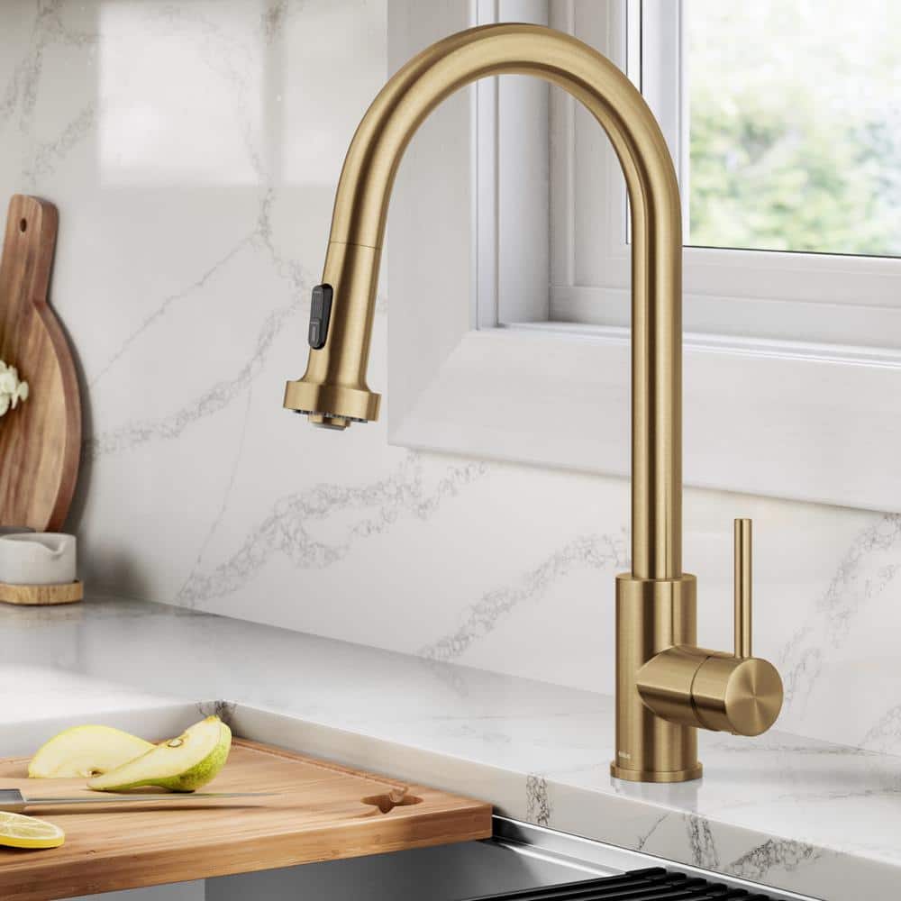 Brushed Brass Pull Down Kitchen Faucet with Spray