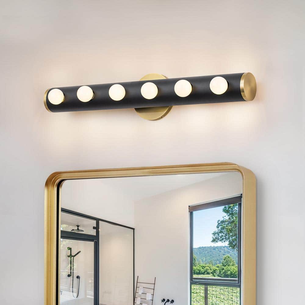 EDISLIVE Rhea 23 in. 6-Light Cylindric Bathroom Vanity Light Black and ...