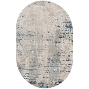 Concerto Ivory Grey Blue 5 ft. x 8 ft. Abstract Contemporary Oval Area Rug