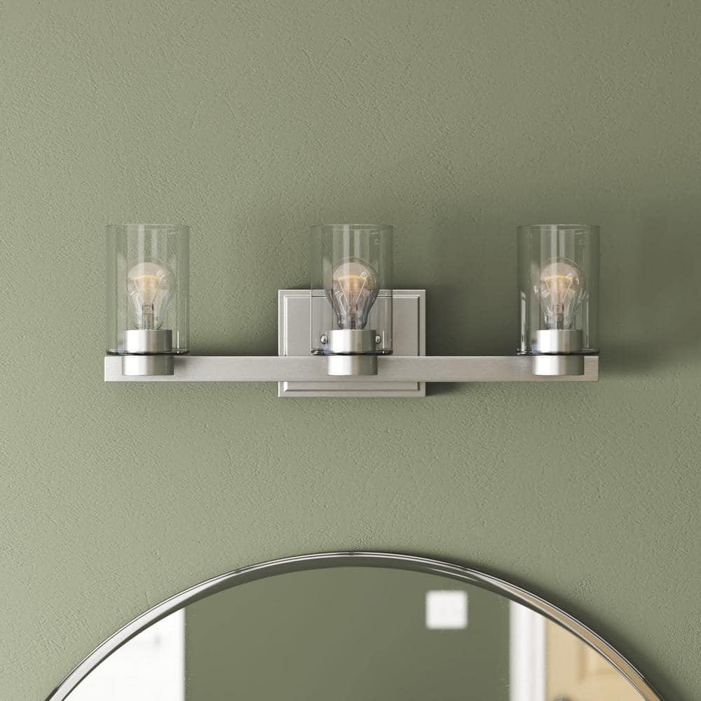 Miley 21.5 in. 3 Light Brushed Nickel With Clear Glass Vanity Light price history on PriceWatchPro