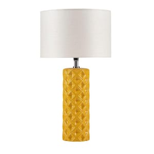 19.69 in. Yellow Not Dimmable LED Geometric Ceramic Table Lamp with Polarized Plug 60-Watt Cylindar Round Drum Shade