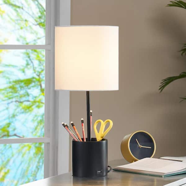Riga 19 in. Black Table Lamp with USB