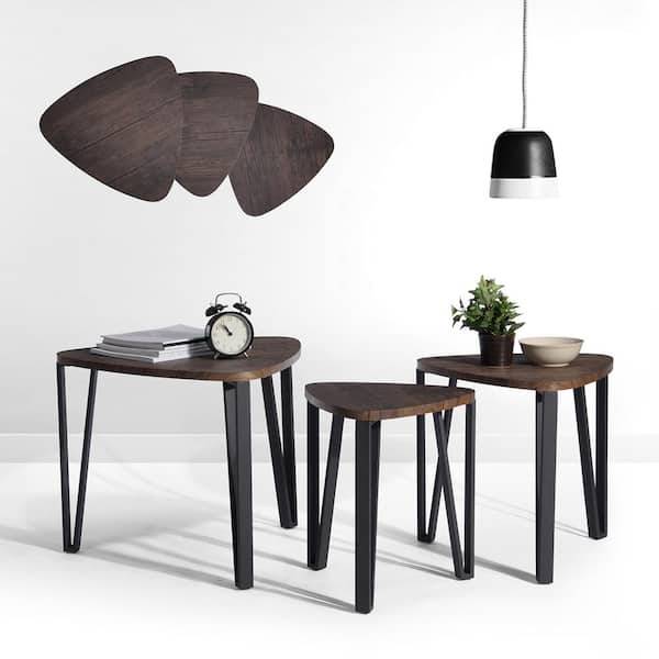 Wateday 21.1 in. Brown Short Triangle Wood Top Nesting End Table (Set of 3)
