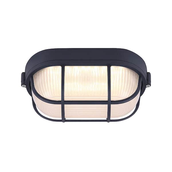 1-Light Black LED Outdoor Flush Mount Light with Frosted Glass
