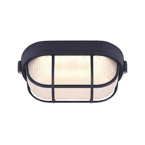 1-Light Black LED Outdoor Flush Mount Light with Frosted Glass