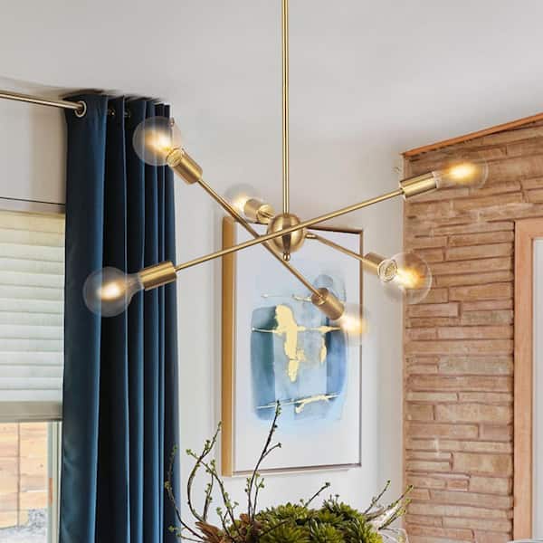 Y'INSP 6-Light Brass Modern Sputnik Sphere Chandelier with No Bulbs Included