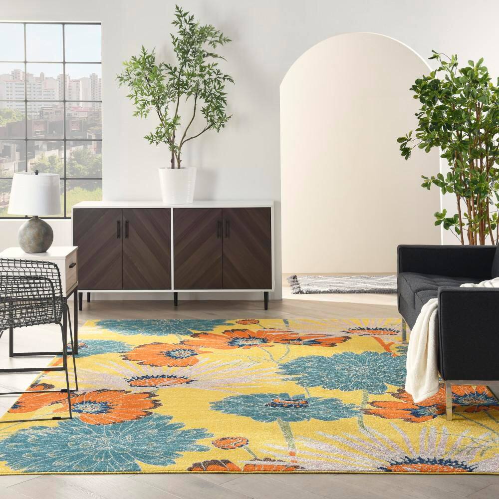 Blossom Breeze 8' x 10' Yellow Floral Synthetic Area Rug