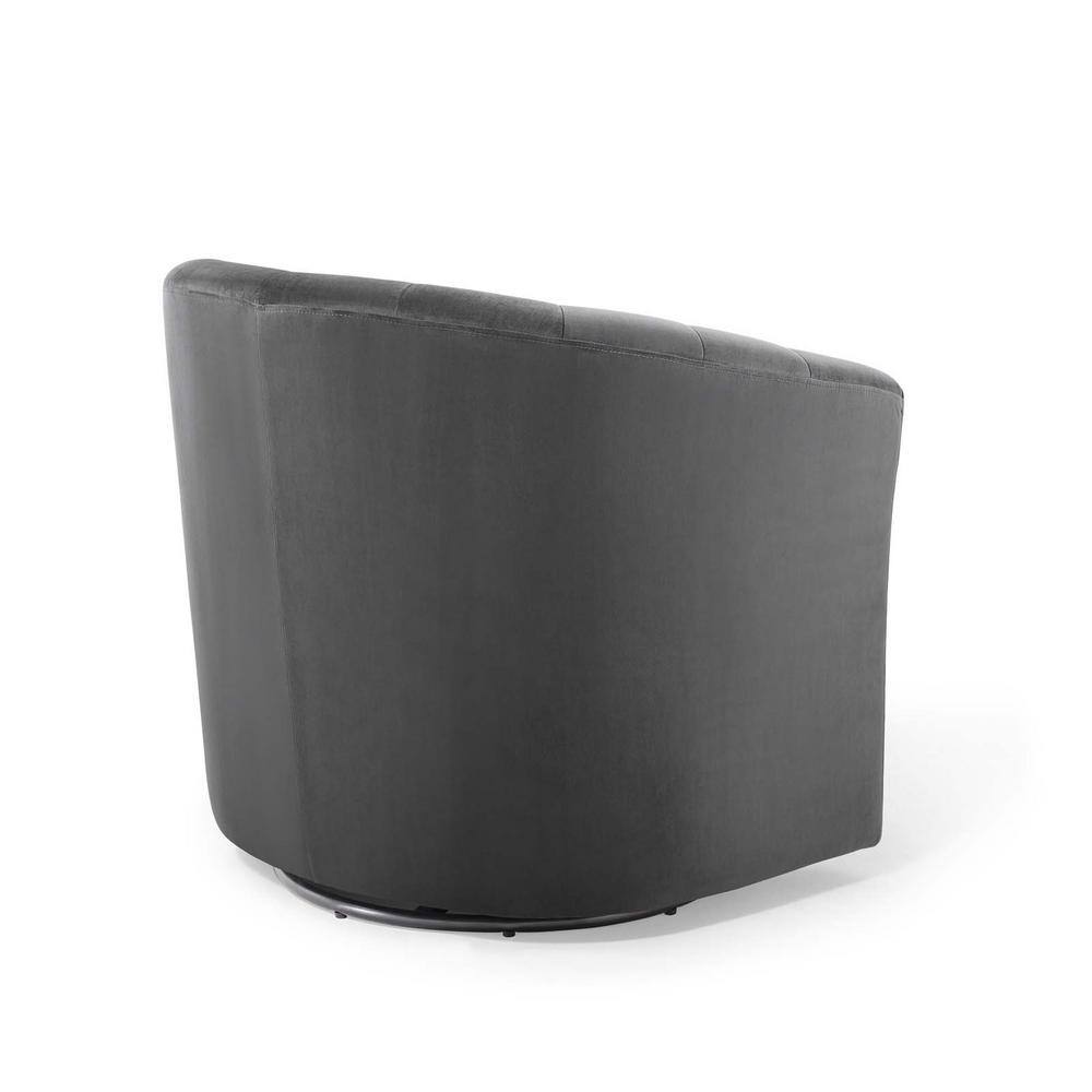 Charcoal Velvet Channel Tufted Swivel Barrel Chair