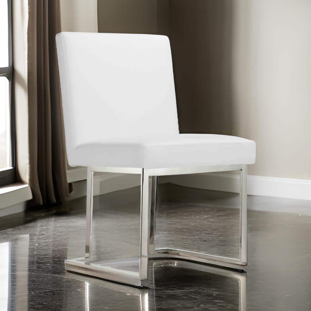 White and Chrome Faux Leather Metal Frame Dining Chair (Set of 2) price history on PriceWatchPro