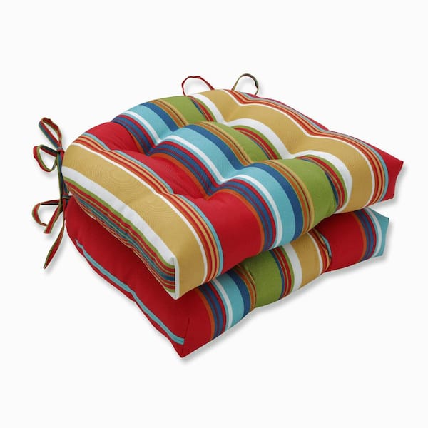 Pillow Perfect Striped 17.5 x 17 Outdoor Dining Chair Cushion in Red/Blue (Set of 2)