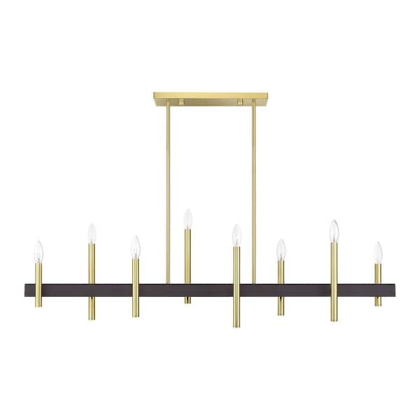 Denmark 8-Light Satin Brass with Bronze Accents Linear Chandelier