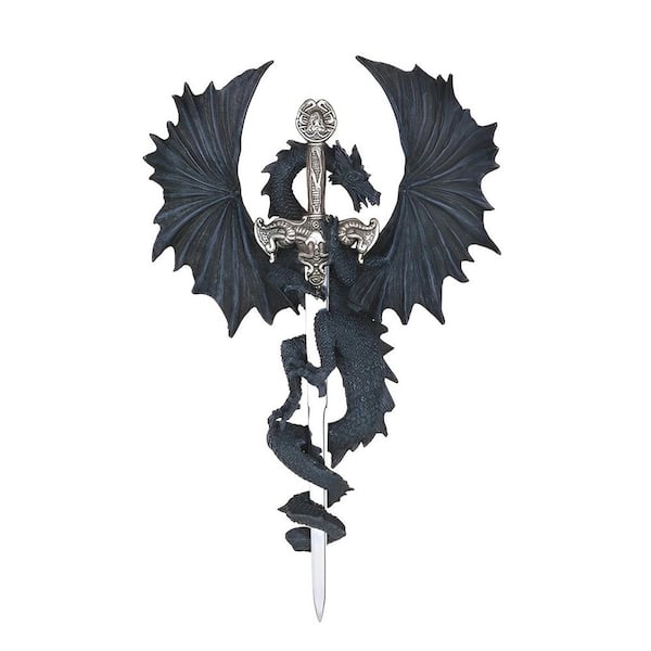 12 in. H Black Dragon with Sword Wall Plaque Decor