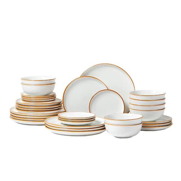 32 PCS White Dinnerware Set Ceramic Plates and Bowls Sets Service for 8 People