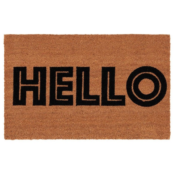 HELLO Classic Natural/Black 2 ft. x 3 ft. Indoor/Outdoor Door Mat