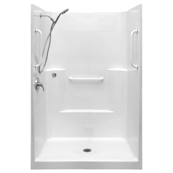 Ella 42 in. x 42 in. x 80 in. 1-Piece Low Threshold Shower Stall Package in Biscuit, LHS Shower Kit, Center Drain