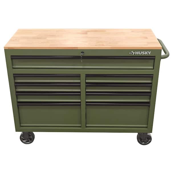 Husky 46 in. W x 18.1 in. D 9-Drawer Army Green Mobile Workbench
