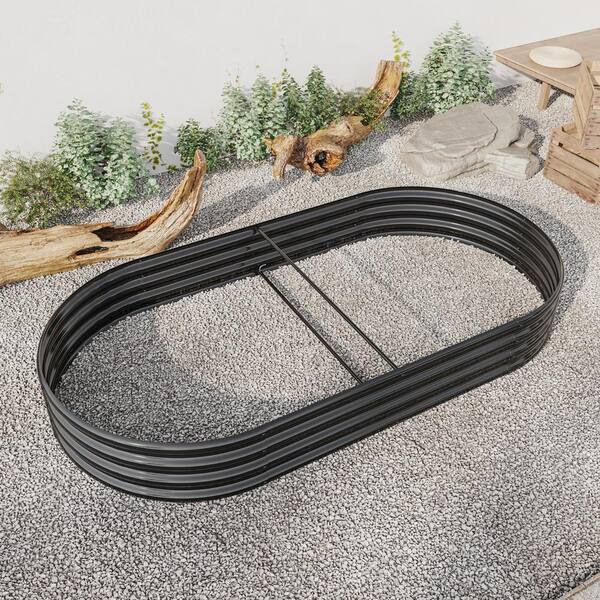 Outdoor Metal Raised Garden Bed, Oval Large Raised Planter Bed for