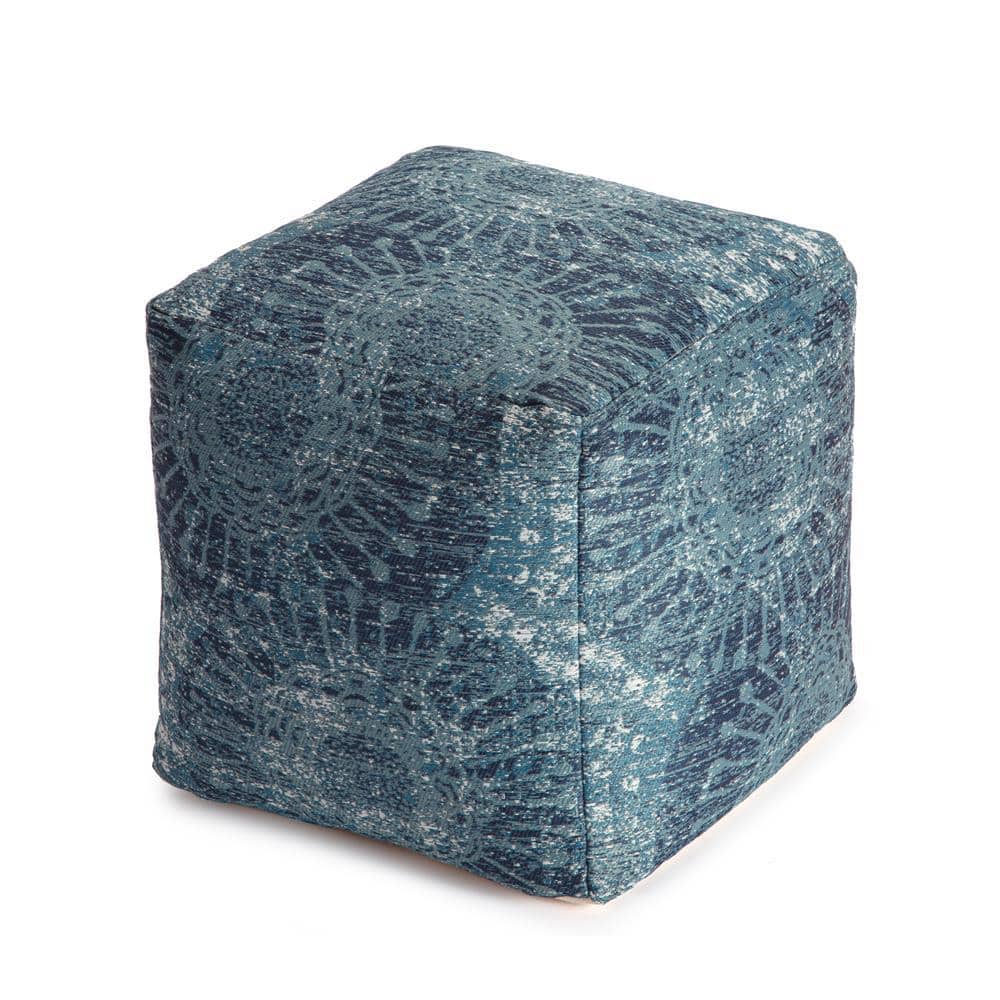 Les Cavaliers 20 in. x 20 in. x 20 in. Blue and Green Pouf