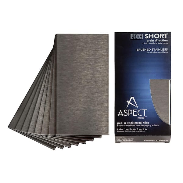 Aspect Square Matted 12 in. x 4 in. Brushed Stainless Metal Decorative Tile  Backsplash (1 sq. ft.) A9450 - The Home Depot