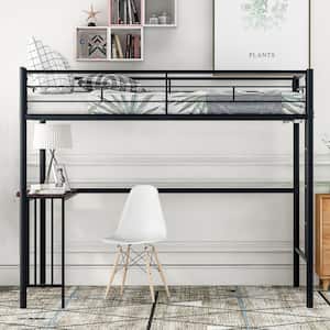 Twin Size Metal Ladder and Guardrails Bunk Bed Loft Bed with Desk, Black