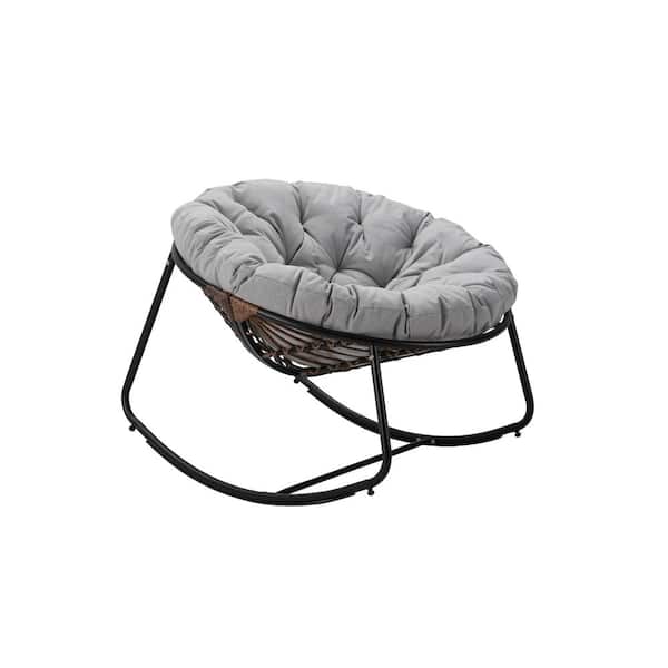 Cesicia 450 lbs. Capacity Metal Outdoor Rocking Chair with Light Gray Cushion