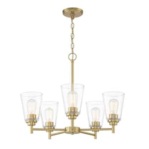 Westin 5-Light Modern Brushed Gold Chandelier with Clear Glass Shades For Dining Rooms