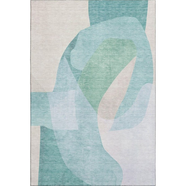 Mayfield Premium Machine Washable Abstract AMF2058 Seafoam 8 ft. x 10 ft. Area Rug