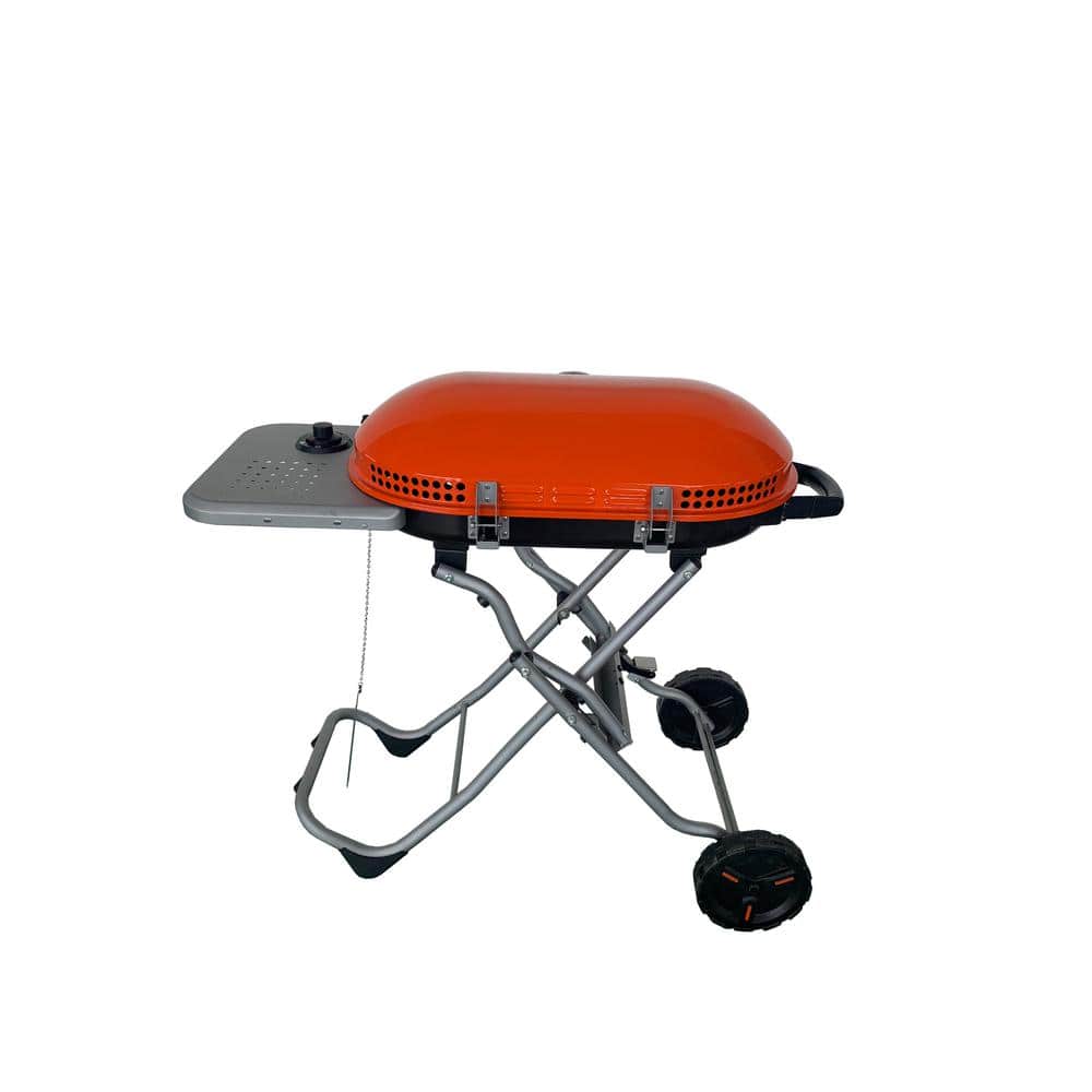 Orange Portable Folding Propane Gas Grill with Side Table