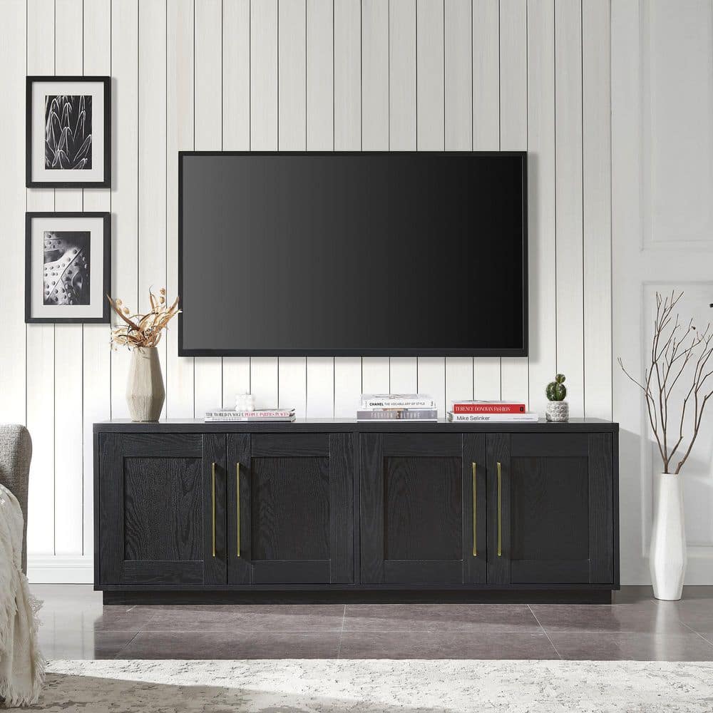 Tillman 68'' Black Grain Transitional TV Stand with Brass Hardware