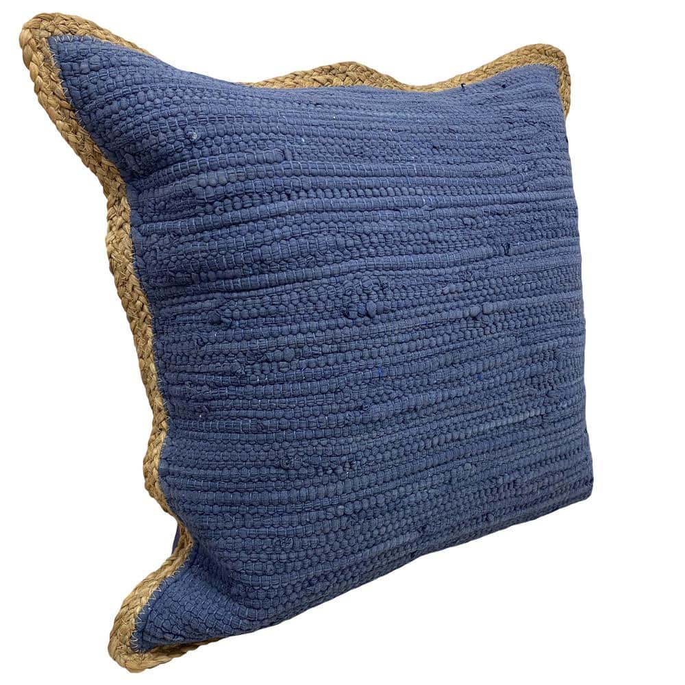 Navy and Jute 20" Square Cotton Throw Pillow