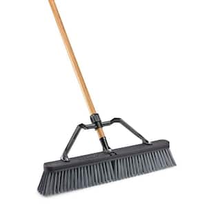 24 in. Rough Surface Industrial Grade Push Broom with Wood Handle and Brace