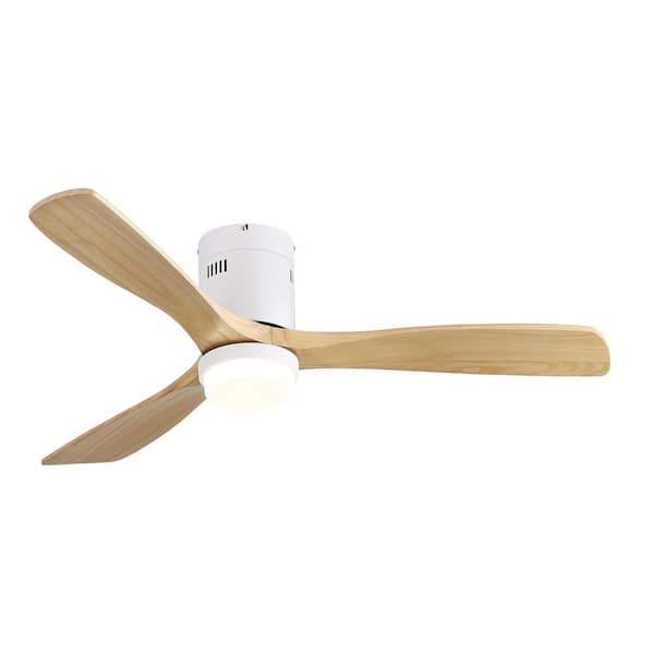 PUDO 52 in. Classic Indoor Integrated LED White Natural Flush Mount Ceiling Fan with Lights and Dimmable