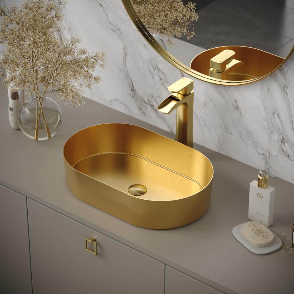 Gold Stainless Steel Oval Vessel Bathroom Sink