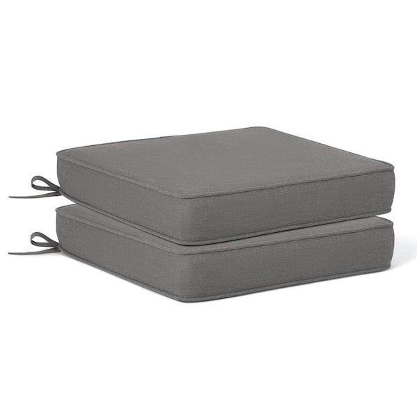 Fading Free 20 in. W. x 19.5 in. x 4 in. Grey Outdoor Patio Thick Square Lounge Chair Seat Cushion with Ties 2-Pack