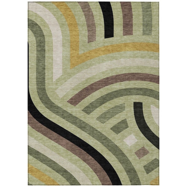 Chantille Machine Washable Indoor/Outdoor Abstract ACN2467 Celery 5 ft. x 7 ft. 6 in. Area Rug