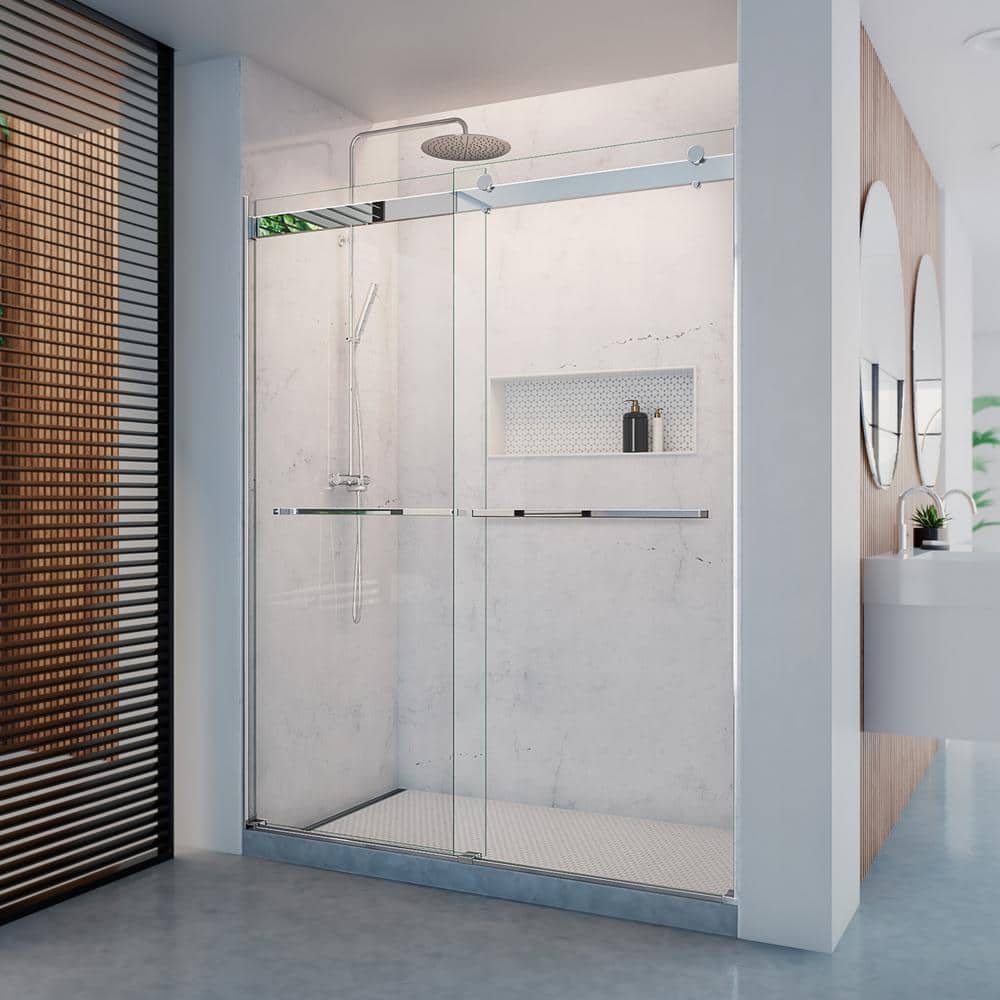 Chrome Frameless Clear Glass Sliding Shower Door, 56-60 in. W x 76 in. H