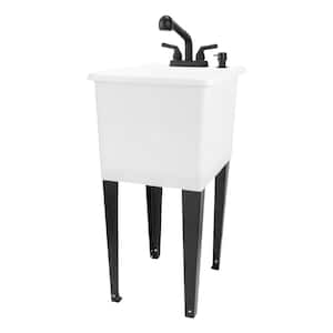 17.75 in. x 23.25 in. Thermoplastic Freestanding Space Saver Utility Sink in White - Black Faucet, Soap Dispenser