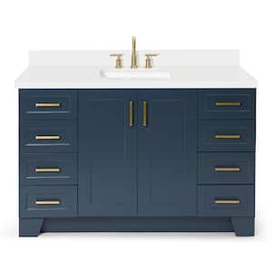 Taylor 55 in. W x 22 in. D x 36 in. H Freestanding Bath Vanity in Midnight Blue with Pure White Quartz Top