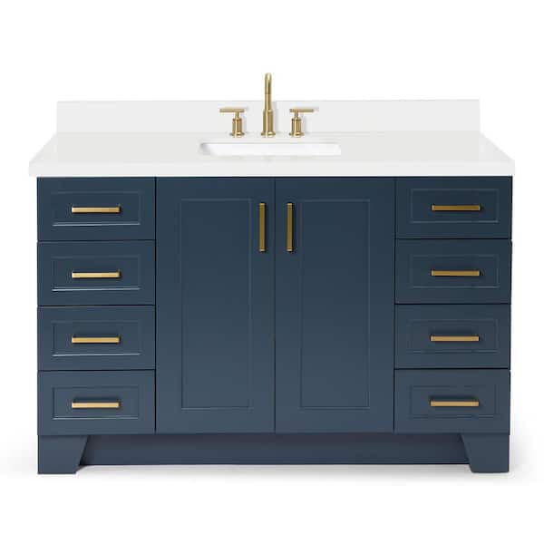 Taylor 55 in. W x 22 in. D x 36 in. H Freestanding Bath Vanity in Midnight Blue with Pure White Quartz Top