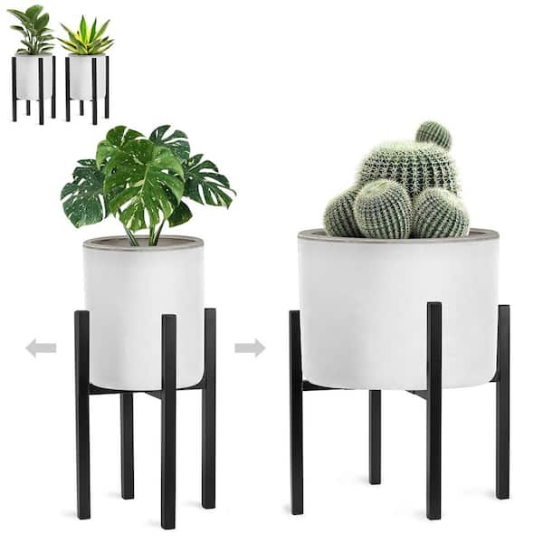 Adjustable Plant Stand, 14 in. x 16 in. x 16 in. Indoor/Outdoor Black Metal Plant Stand 1-Tier 2 Pack, Mid Century Style