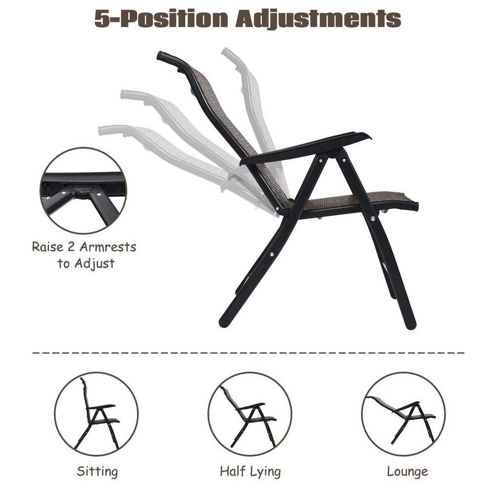Brown Adjustable Folding Steel and Rattan Armchair