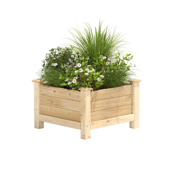 Original Natural Wood Cedar Square Elevated Garden Raised Bed with Legs (24 in. L x 24 in. W x 17 in. H)